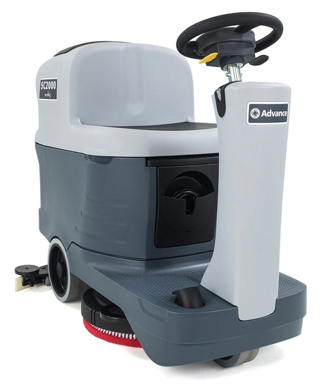 Advance SC2000 20D Compact Ride-On Automatic Floor Scrubber — 20" Disc, 18.5 gal Tank, 32560 sq ft/hr, 2.5 hr Run Time (Model 56384071)