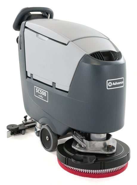 Advance SC500 20D Compact Walk-Behind Automatic Floor Scrubber — 20" Disc, 12 gal Solution/Recovery Tanks, 5 hr Run Time, 60 dB Quiet Mode (Model 56384686)