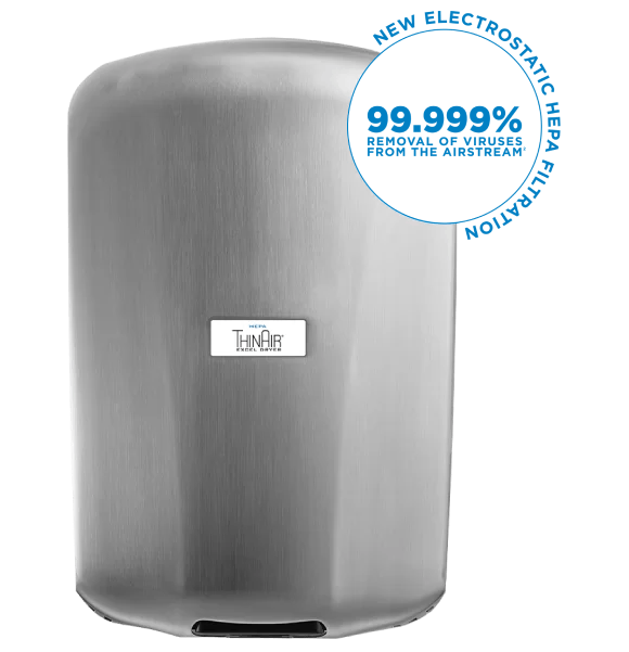 Excel Dryer ThinAir Hand Dryer Brushed Stainless Steel with HEPA Filter 110-120V TA-SB-H