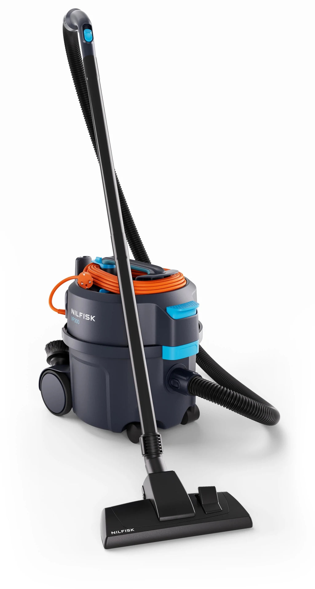Nilfisk VP300 HEPA Commercial Canister Vacuum 107421148 — HEPA H14, 700 W, quiet, 33 ft cord