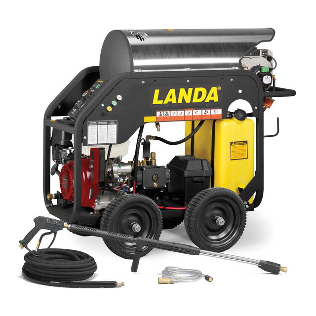 Landa MHC4-35324E Mobile Gas-Powered Diesel-Heated Hot Water Pressure Washer — 3500 PSI, 3.5 GPM, Honda GX390 Electric Start (Part No. 1.110-042.0)