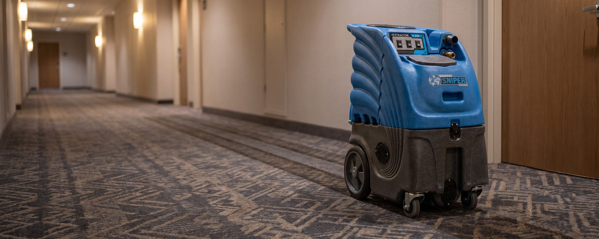Sandia Sniper carpet extractor in a hotel hallway