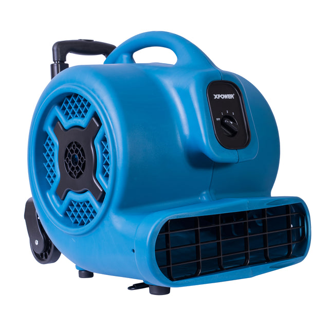 XPOWER P-800H 3/4 HP Air Mover with Telescopic Handle & Wheels, 3200 CFM, Blue (P-800H-Blue)