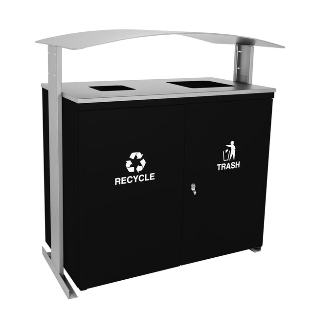 Ex-Cell Kaiser Ellipse Collection 90 Gal Outdoor Recycling Receptacle, Black & Hammered Grey Trim RGU-3645 BLK/HMGX