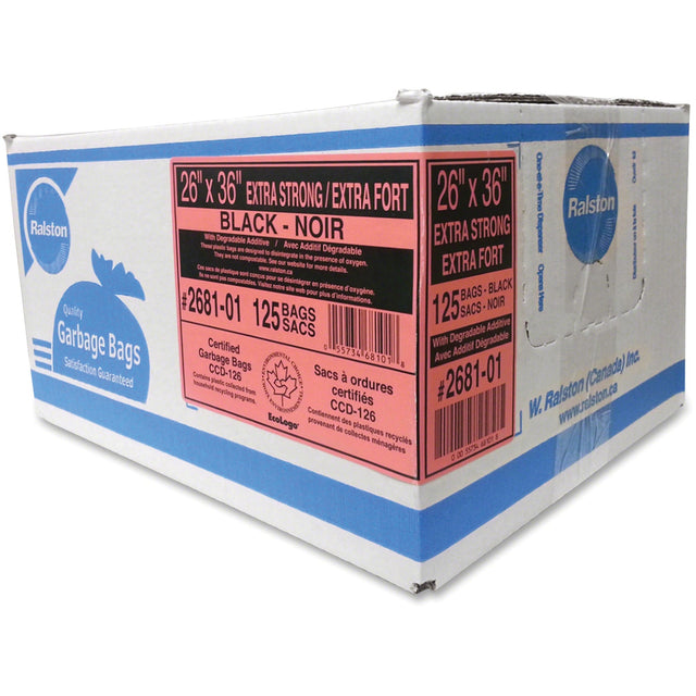 Ralston Industrial Garbage Bags, X-Strong, 36" W x 26" L, 1.17 mils, Black