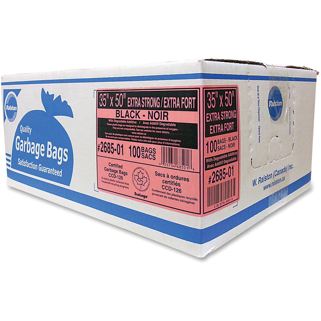 Ralston Industrial Garbage Bags, X-Strong, 35" W x 50" L, 1.17 mils, Black