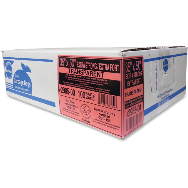 Ralston Industrial Garbage Bags, X-Strong, 35" W x 50" L, 0.95 mils, Clear