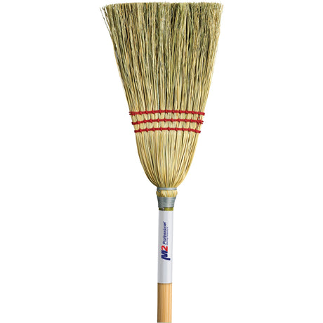 M2 Professional Lobby Corn Broom, 3-String, Wood Handle