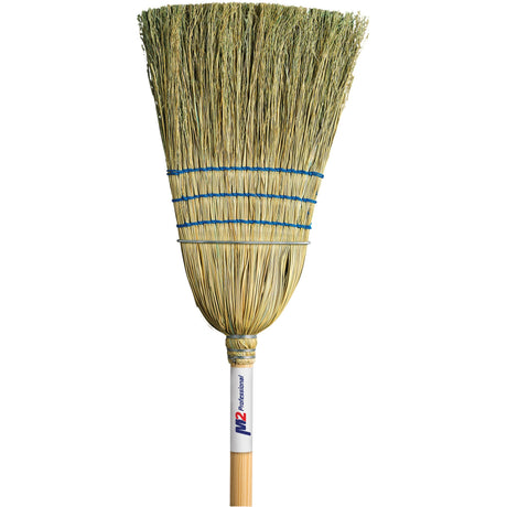 M2 Professional Heavy-Duty Corn Broom, 3-String, Wood Handle