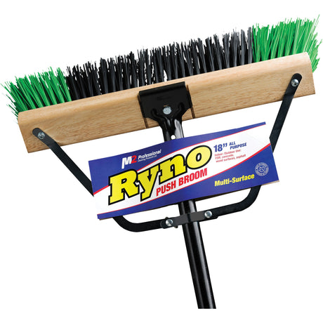 M2 Professional Ryno Push Broom with Braced Handle, Stiff, PVC Bristles
