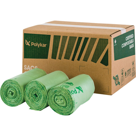 Polykar Certified Compostable Bags, Regular, 35" L x 50" W, Green, 194 L (44 Gal.) Capacity