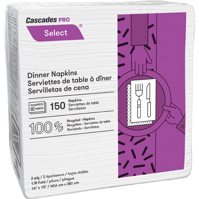Cascades Pro Select® 1/8 Fold Dinner Napkin, 2 Ply, 15" x 16"