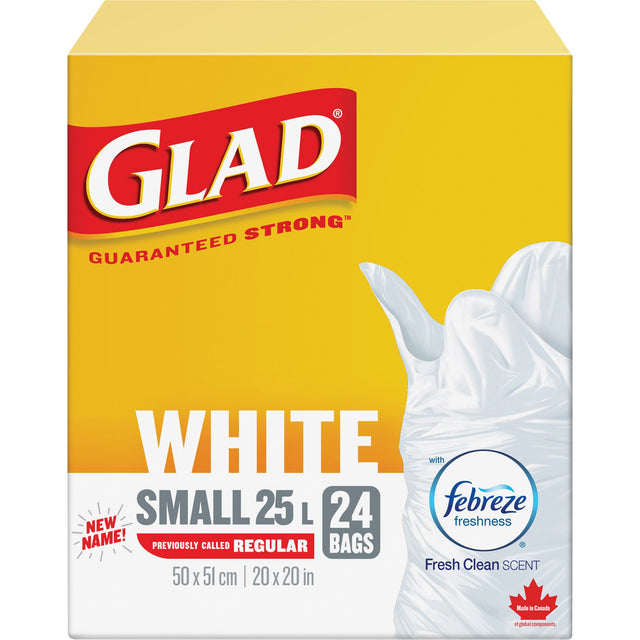 Glad Small 25L Febreze Garbage Bags, Regular, 20" W x 20" L, White
