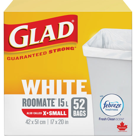 Glad X-Small 15L Roommate Febreze Garbage Bags, Regular, 17" W x 20" L, White