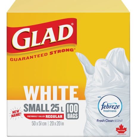 Glad Small 25L Febreze Garbage Bags, Regular, 20" W x 20" L, White