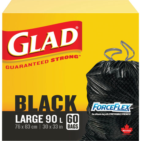 Glad 90L Garbage Bags, Regular, 30" W x 33" L, Black