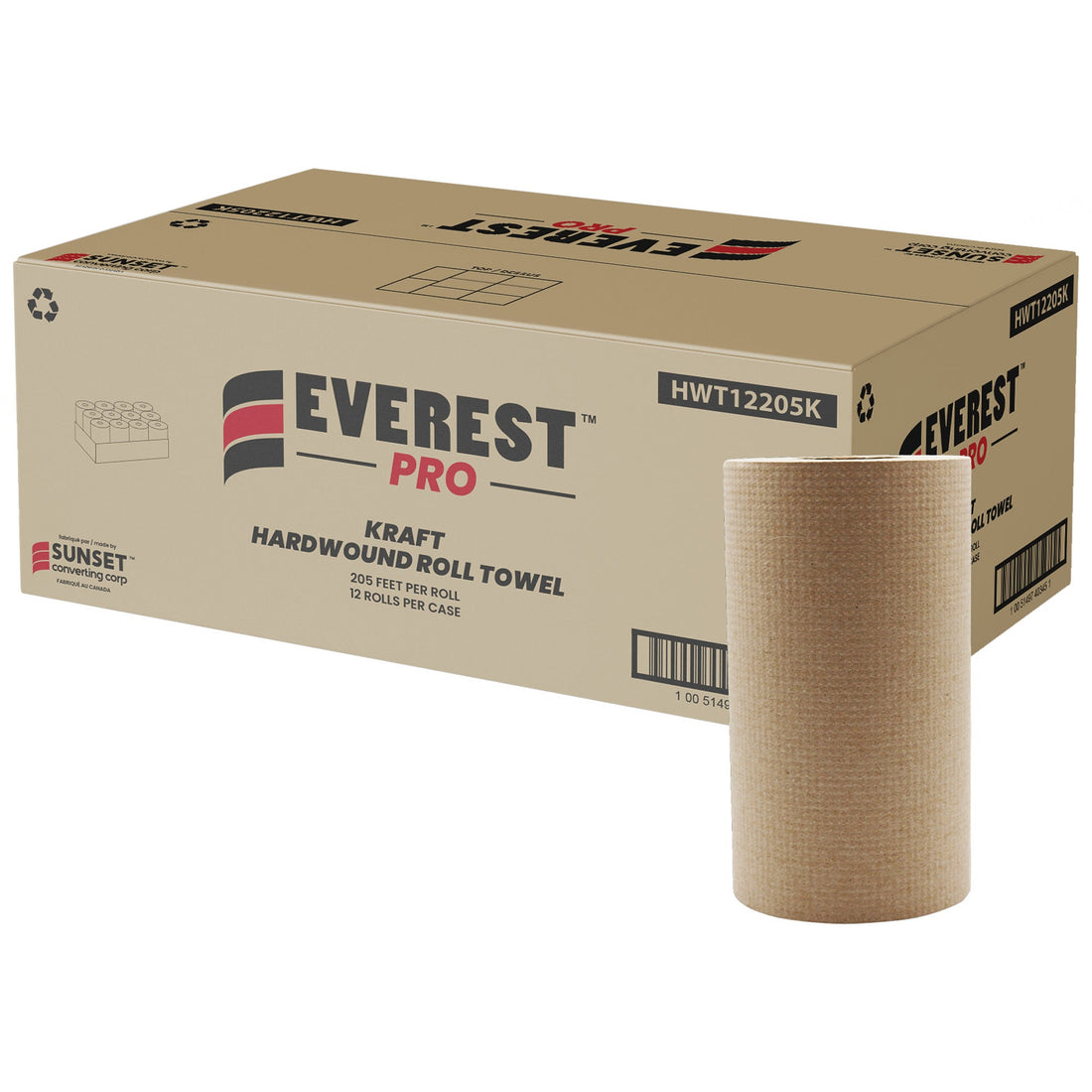 Sunset Converting Corporation Kraft Hardwound Roll Towels, 1 Ply, Centre Pull, 205' L