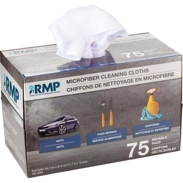 RMP Maintenance Washable Cleaning Cloths, Microfibre, White