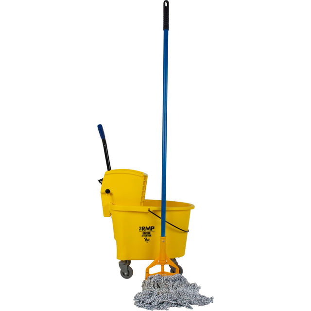 RMP Maintenance Floor-Finishing Mop & Bucket Kit with 16 oz. Candy-Striped Mop Head, Side Press, 8.75 US Gal.(35 Quart), Yellow