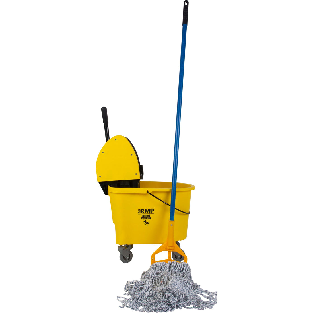 RMP Maintenance Floor-Finishing Mop & Bucket Kit with 24 oz. Candy-Striped Mop Head, Down Press, 8.75 US Gal.(35 Quart), Yellow