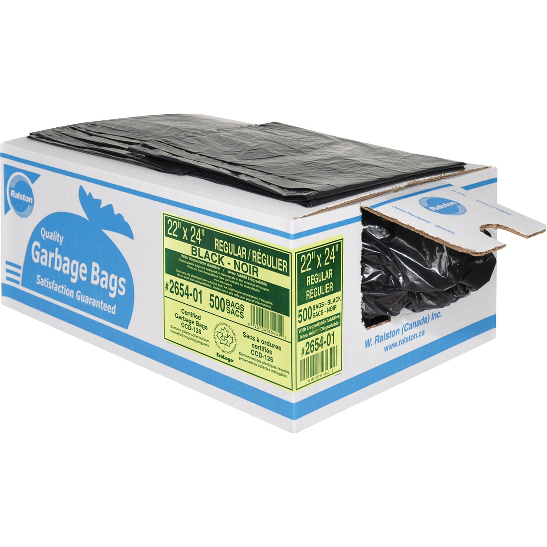 Ralston 2600 Series Industrial Garbage Bags, Regular, 24" W x 22" L, Black