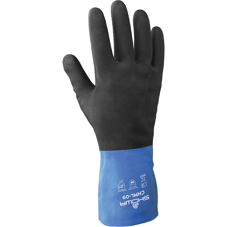 Showa Chem Master Gloves, 13" L, Neoprene/Rubber Latex, Flock-Lined Inner Lining, 26-mil