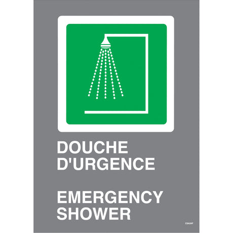 Accuform NMC Douche d'urgence / Emergency Shower CSA Standard Safety Sign, 14" x 10", Plastic, Bilingual with Pictogram