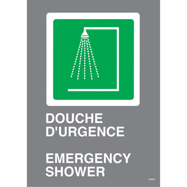 Accuform NMC Douche d'urgence / Emergency Shower CSA Standard Safety Sign, 14" x 10", Plastic, Bilingual with Pictogram