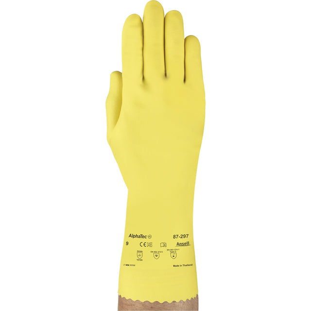 Ansell VersaTouch 297 Gloves, 12" L, Rubber Latex, Flock-Lined Inner Lining, 20-mil