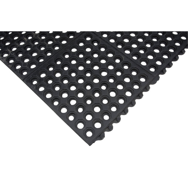 Zenith Anti-Fatigue Link Matting, Honeycomb, 3' x 3' x 1/2", Black, Natural Rubber