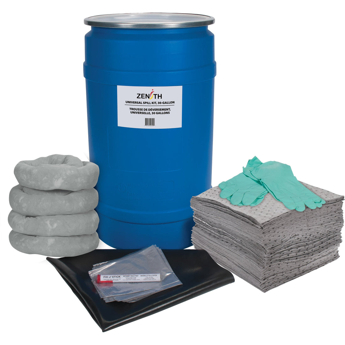 Zenith Shop Spill Kit, Universal, Drum, 30 US gal. Absorbancy