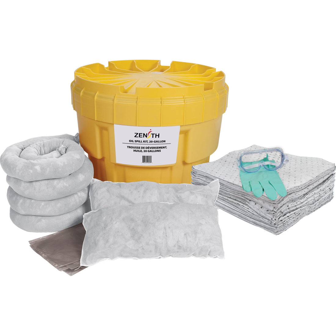 Zenith Premium Spill Kit, Oil Only, Overpack/Salvage Drum, 20 US gal. Absorbancy
