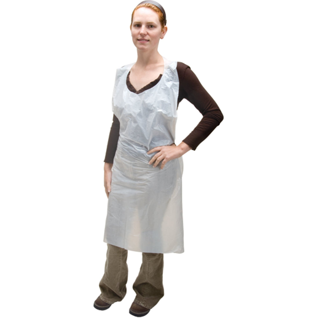 Zenith Polyethylene Aprons, Polyethylene, White, 35" W x 46" L