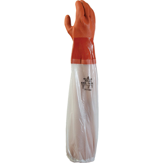 Showa 640 Chemical-Resistant Gloves, 25" L, PVC, Cotton Inner Lining, 43.3-mil