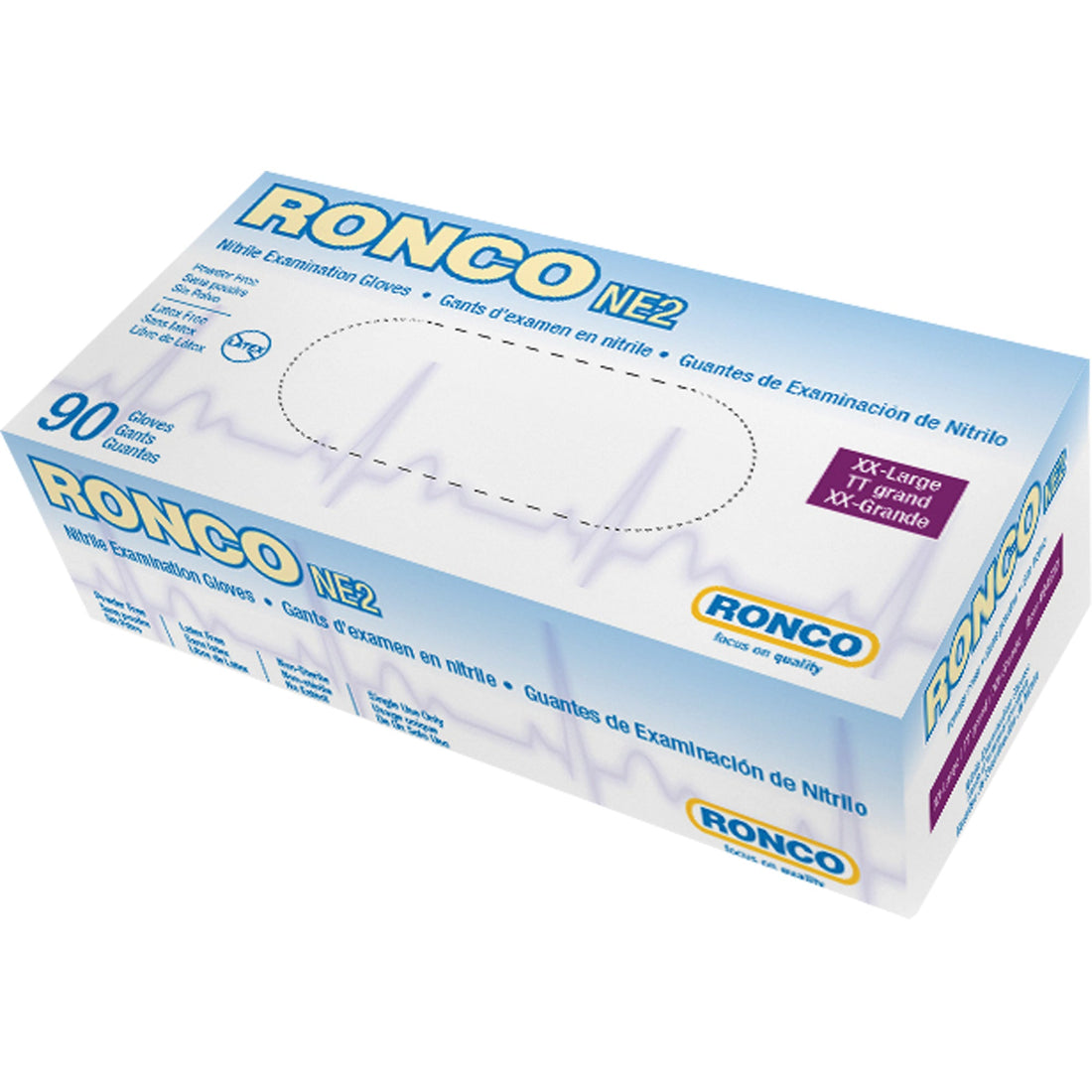 Ronco Disposable Gloves, 2X-Large, Nitrile, 4-mil, Powder-Free, Blue