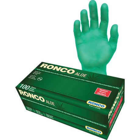 Ronco Disposable Gloves with Aloe, Vinyl, 5-mil, Powder-Free, Green