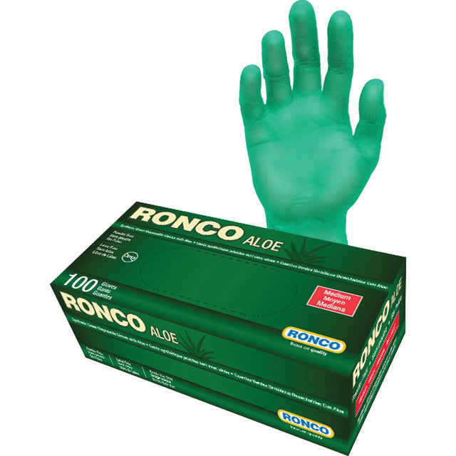 Ronco Disposable Gloves with Aloe, Vinyl, 5-mil, Powder-Free, Green