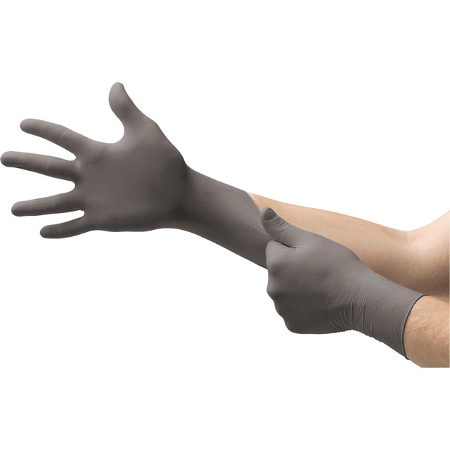 Ansell TouchNTuff 93-250 Disposable Gloves, Nitrile, 5.1-mil/7.9-mil, Powder-Free, Grey