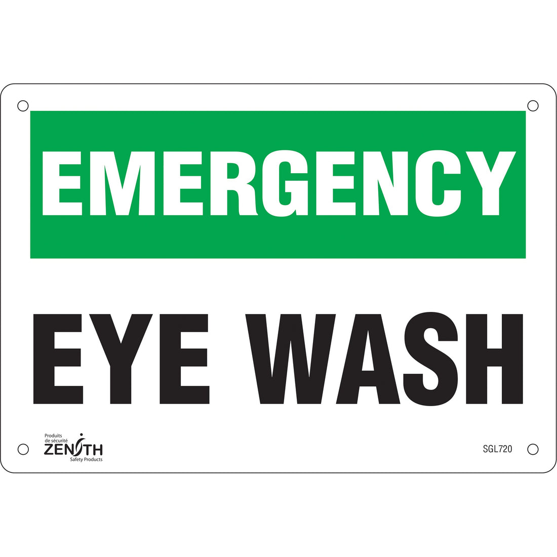 Zenith "Eye Wash" Sign, 7" x 10", Plastic, English