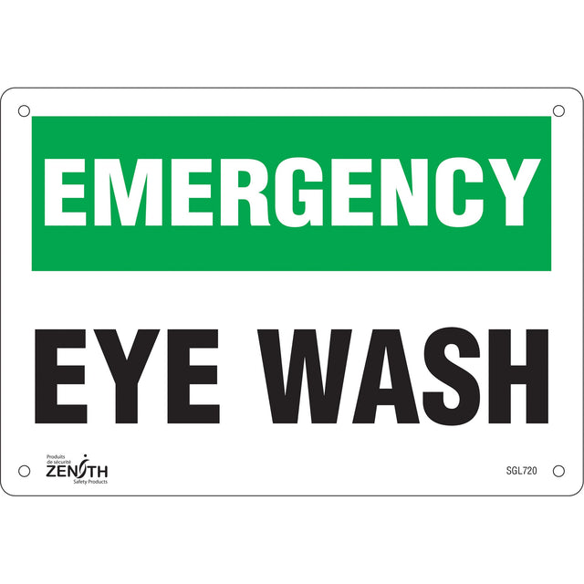 Zenith "Eye Wash" Sign, 7" x 10", Plastic, English