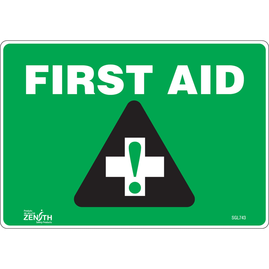 Zenith "First Aid" Sign, 7" x 10", Vinyl, English with Pictogram