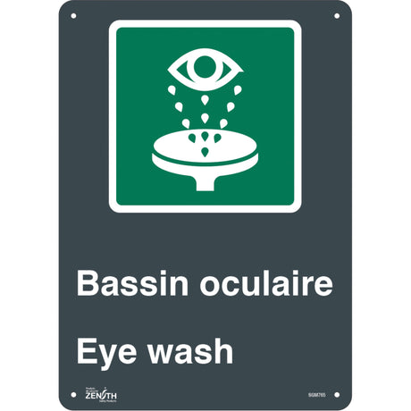 Zenith "Bassin Oculaire/Eye Wash" Sign, 14" x 10", Aluminum, Bilingual with Pictogram