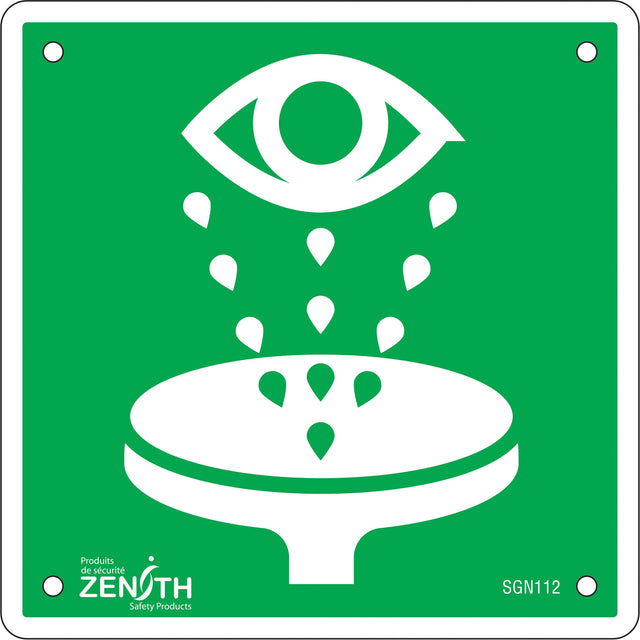 Zenith Eye Wash CSA Standard Safety Sign, Plastic, Pictogram