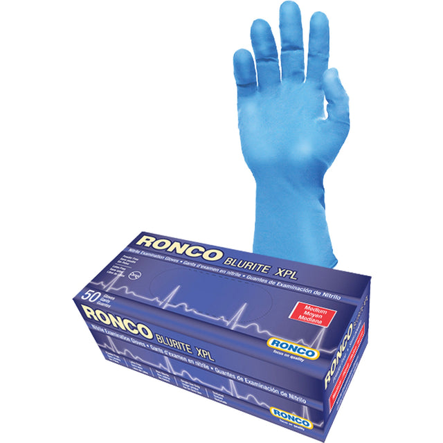 Ronco Blurite XPL Examination Gloves, Nitrile, 8-mil, Powder-Free, Blue, Class 2