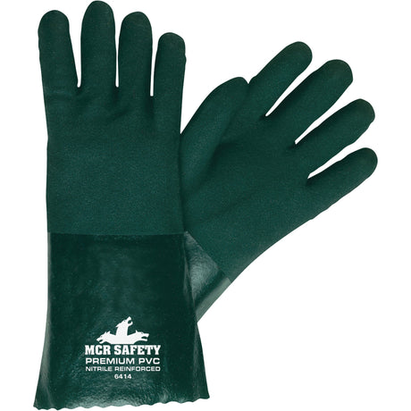 Mcr Safety Chemical Resistant Gloves, Size Large, 14" L, PVC, Jersey Inner Lining