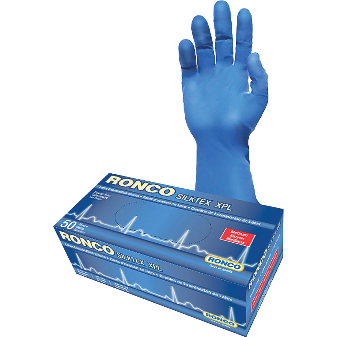 Ronco SilkTex XPL Extra-Long Examination Glove, Latex, 13-mil, Powder-Free, Blue, Class 2