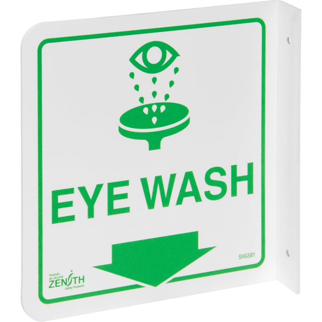Zenith 90° Projecting "Eye Wash" Sign, 8" x 8", Plastic, English with Pictogram