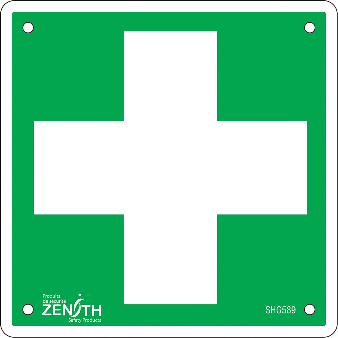 Zenith First Aid Sign, 6" x 6", Aluminum, Pictogram