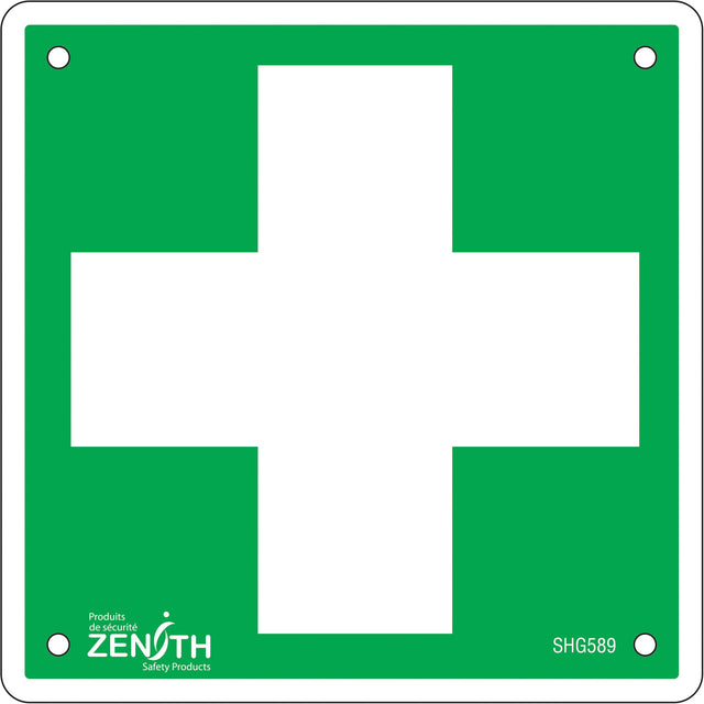 Zenith First Aid Sign, 6" x 6", Aluminum, Pictogram