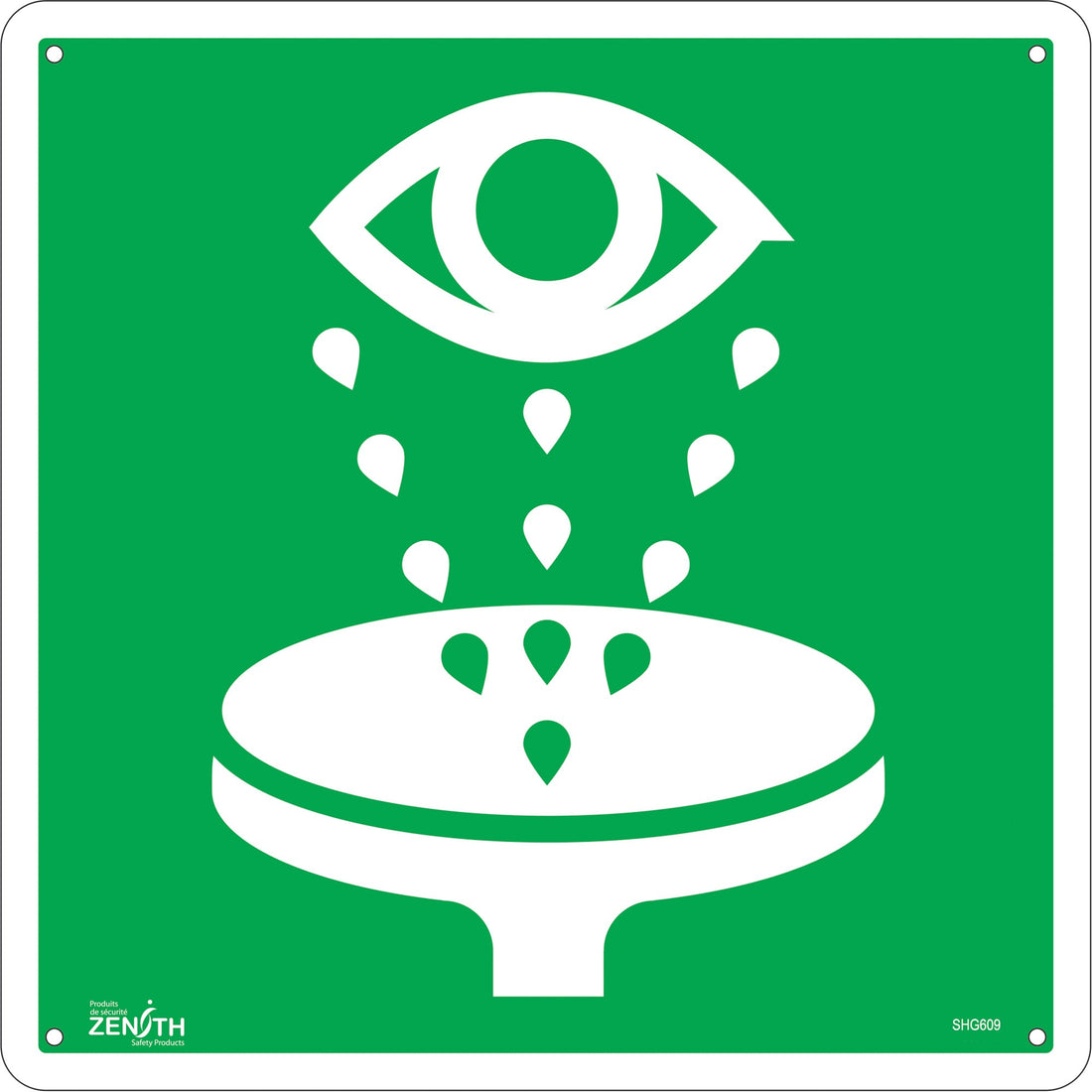 Zenith Eye Wash CSA Standard Safety Sign, 12" x 12", Aluminum, Pictogram